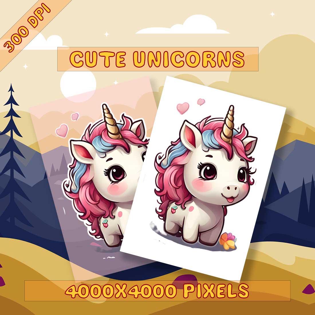 Illustrational Unicorn Sticker Pack 4 cover image.