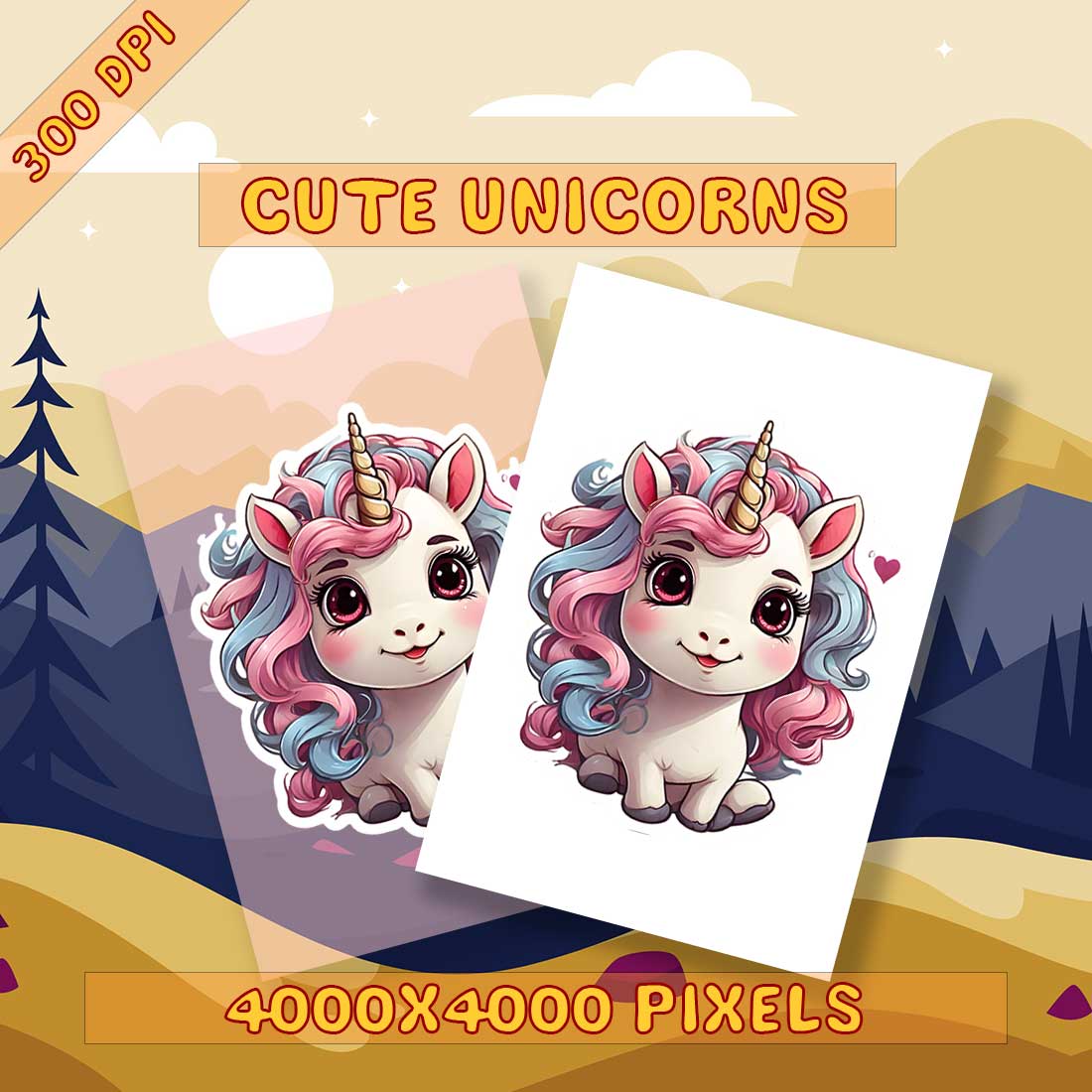 Illustrational Unicorn Sticker Pack 3 cover image.