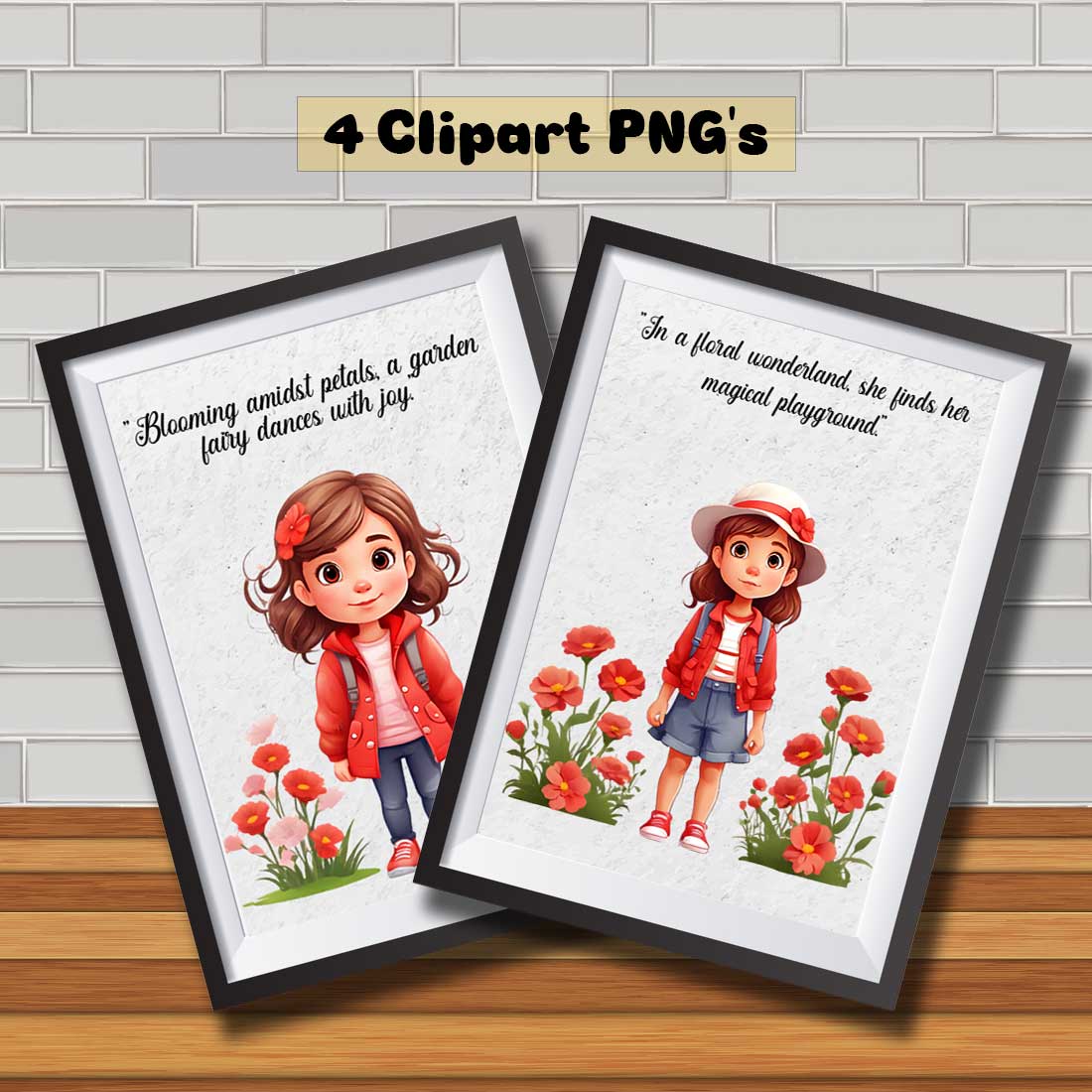 Cute girl in Floral Garden Clipart preview image.