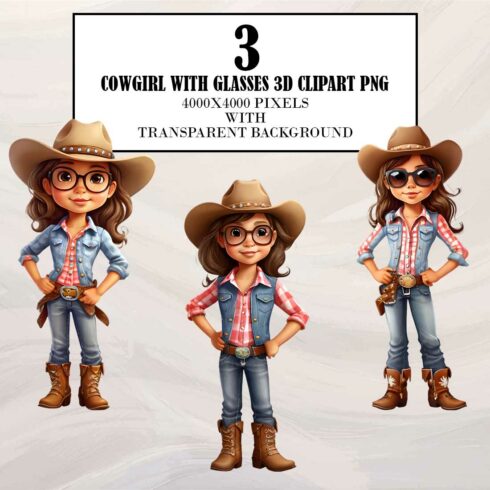 Cowgirl with glasses 3d Clipart cover image.