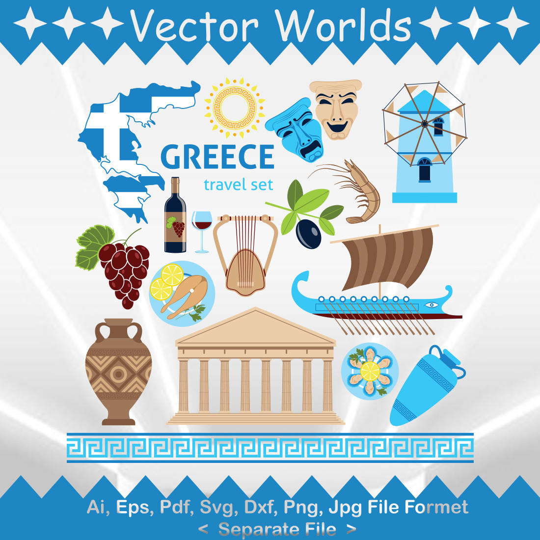 Greece symbols SVG Vector Design preview image.