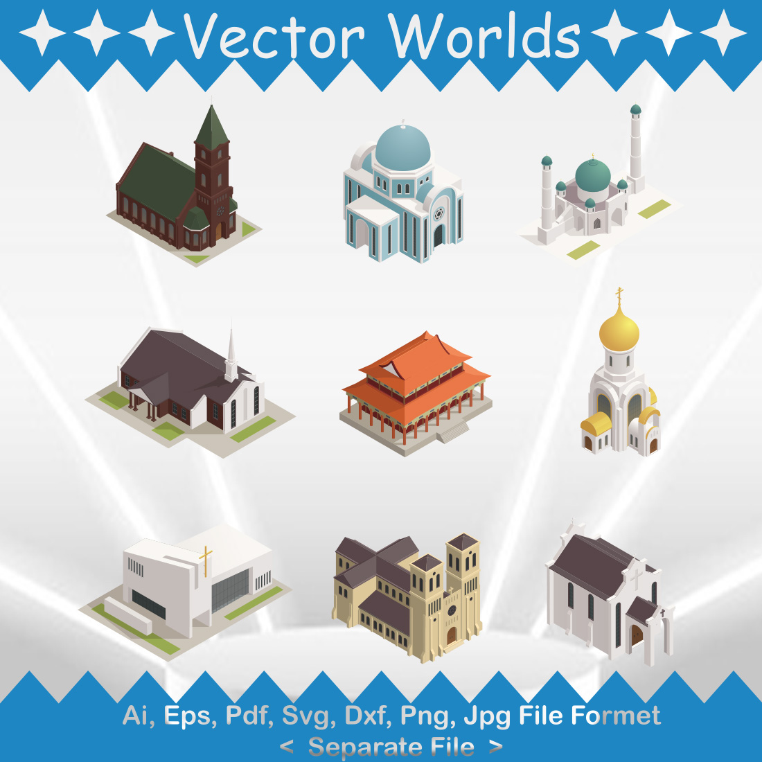World Religions Buildings SVG Vector Design cover image.
