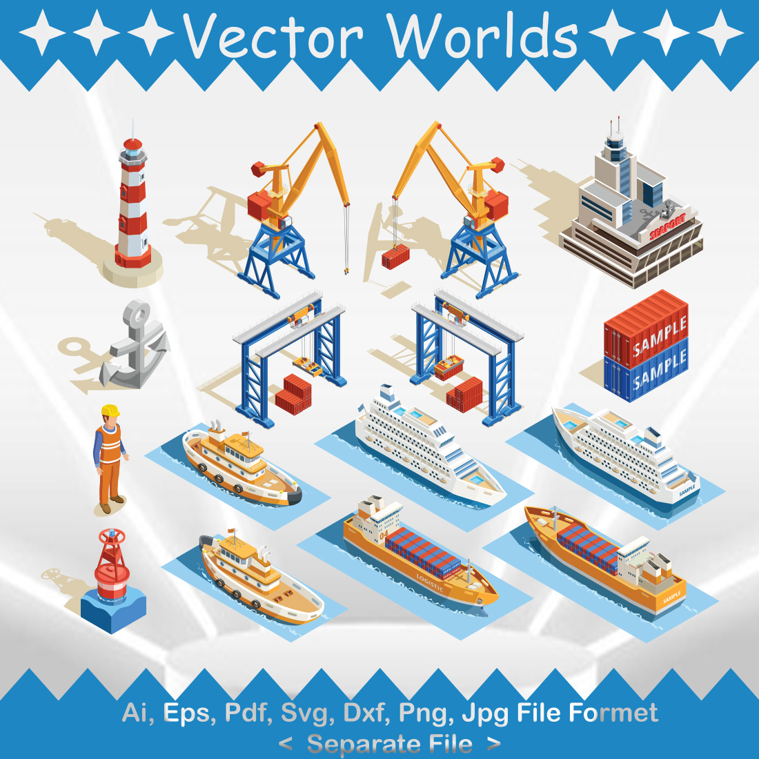 Sea Transport Set SVG Vector Design cover image.