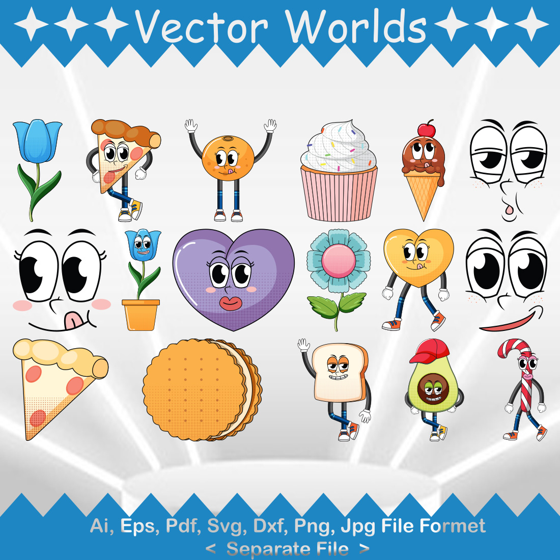 Food Face Cartoon SVG Vector Design preview image.