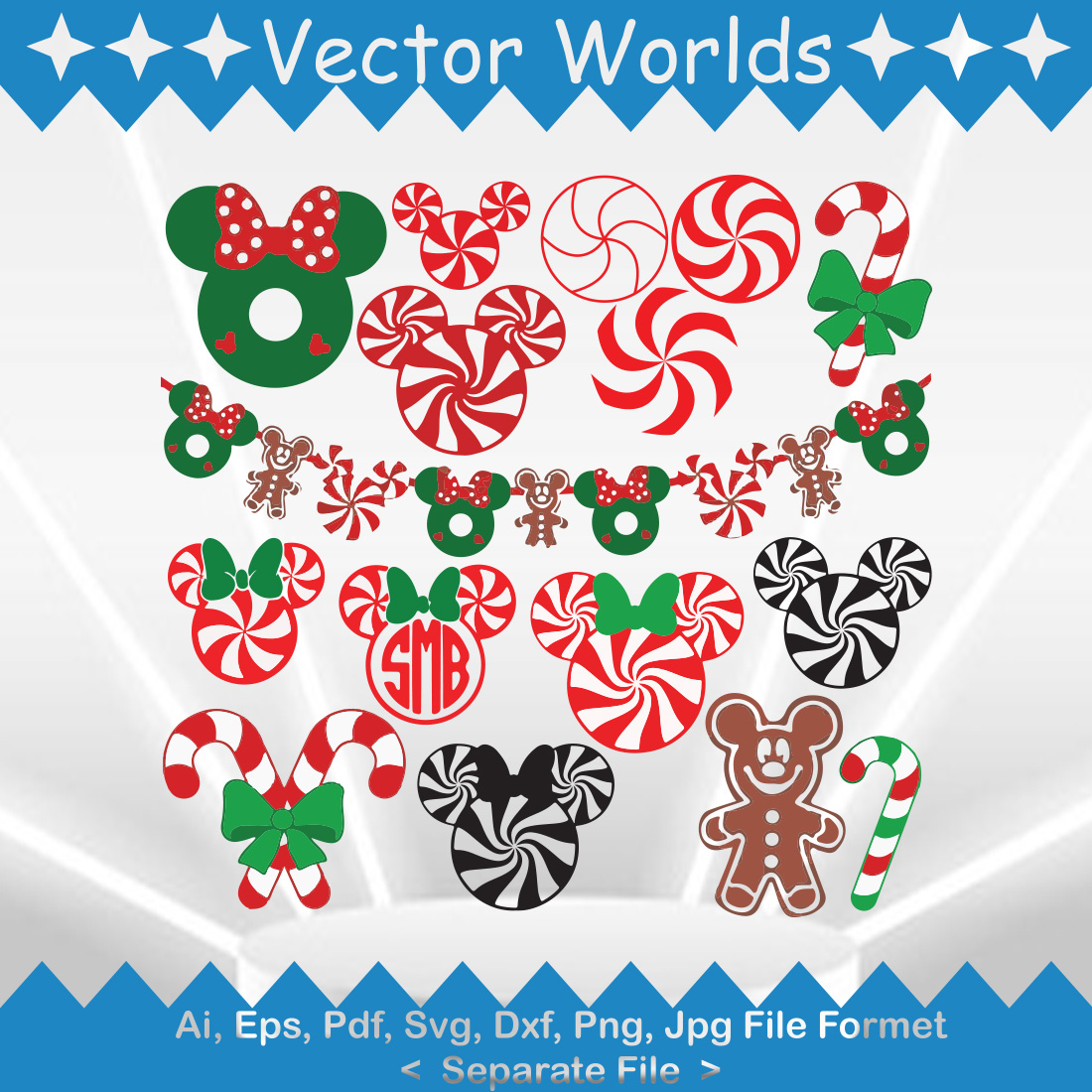 Peppermint Mickey SVG Vector Design preview image.