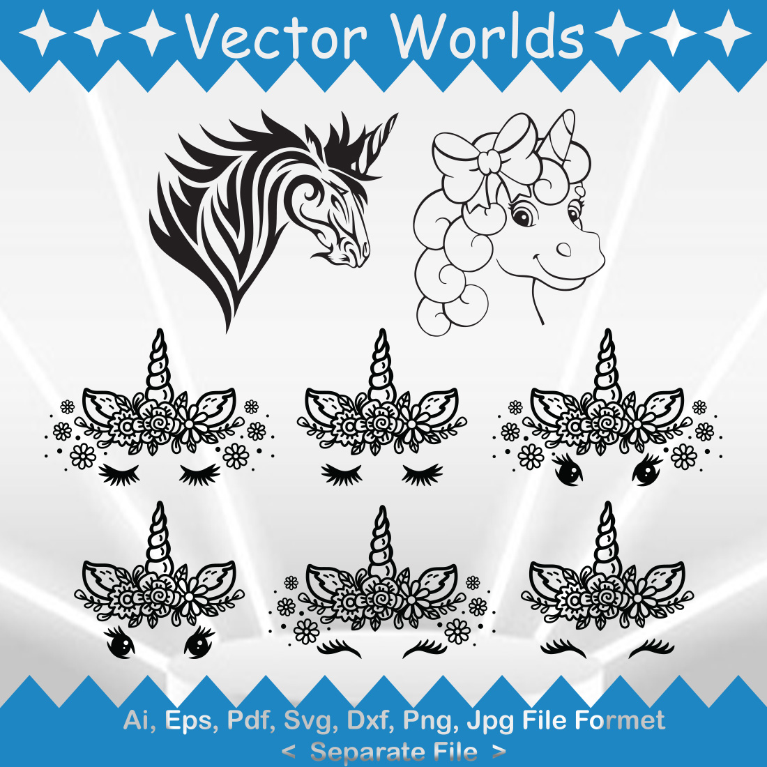 Unicorn Face Vector SVG Vector Design preview image.