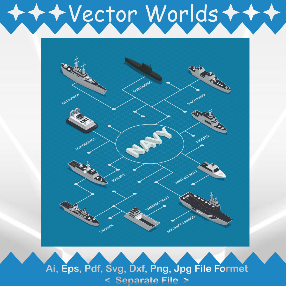 Navy Ship SVG Vector Design preview image.