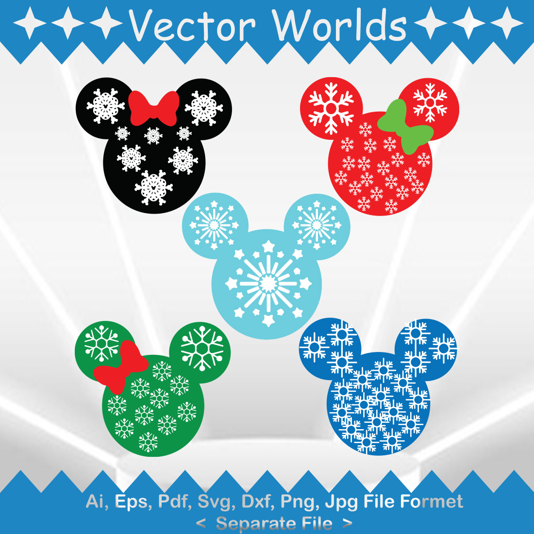 Mickey Snowflakes SVG Vector Design preview image.