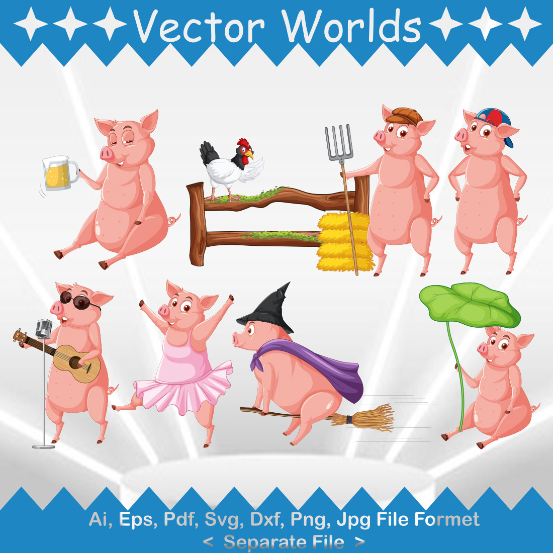 Farm Pigs SVG Vector Design preview image.