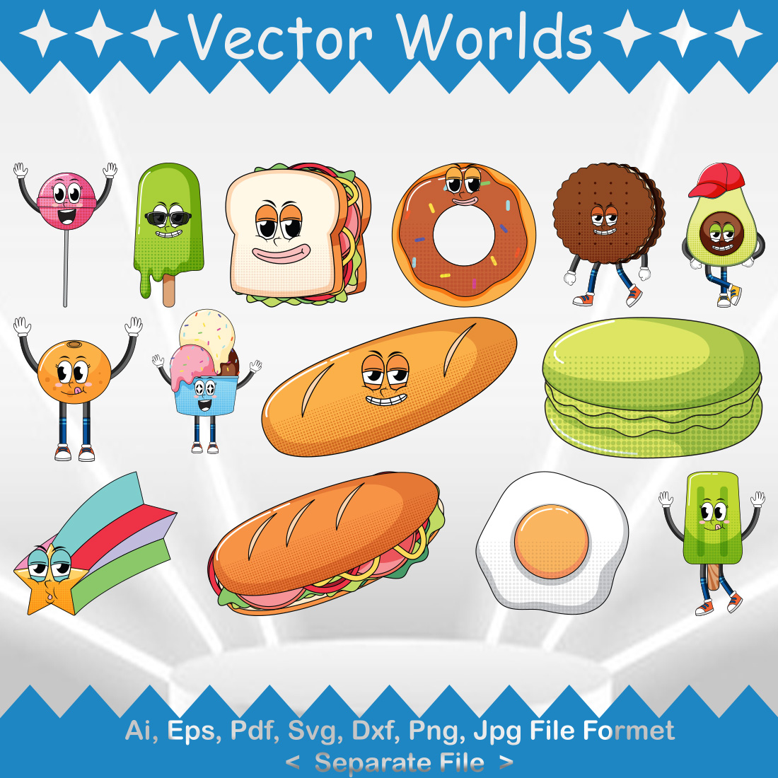 Food Face Cartoon SVG Vector Design preview image.