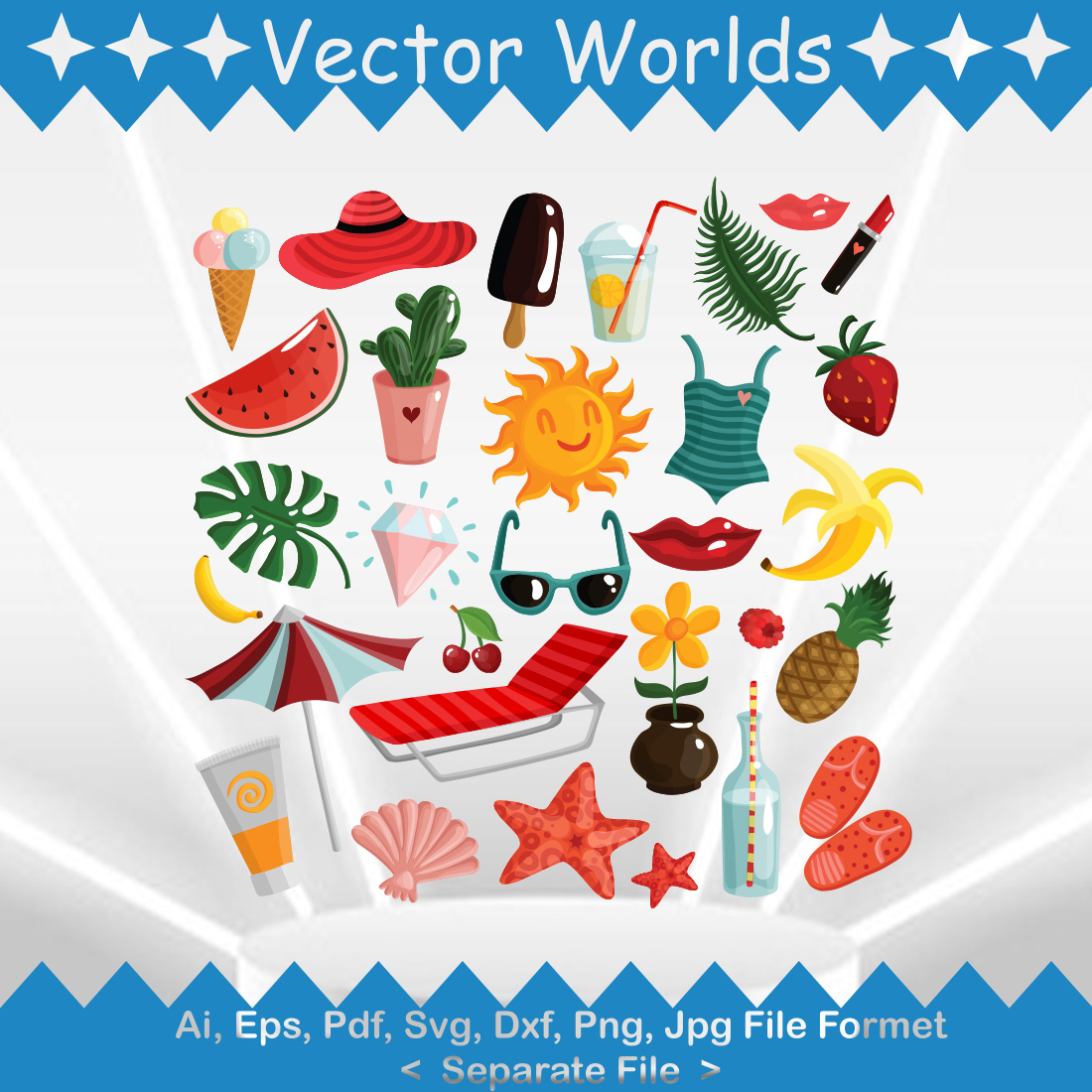 Summer Holiday Elements SVG Vector Design preview image.