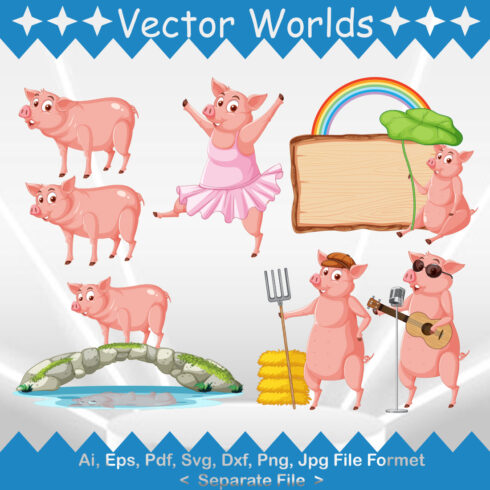 Farm Pigs SVG Vector Design cover image.