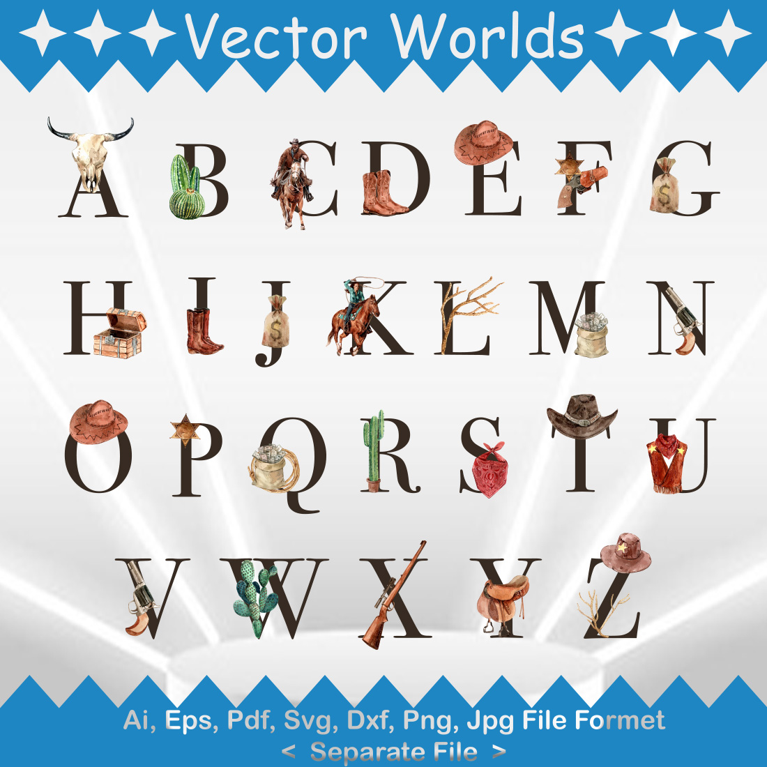 Cowboy Alphabet SVG Vector Design cover image.
