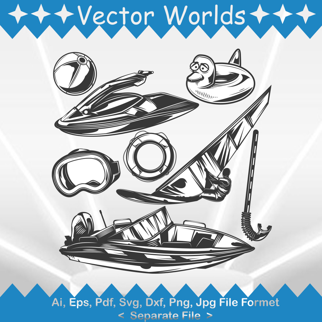 Diving Equipment Set SVG Vector Design cover image.