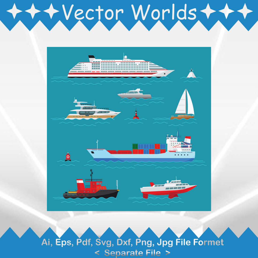 Sea Transport Set SVG Vector Design preview image.