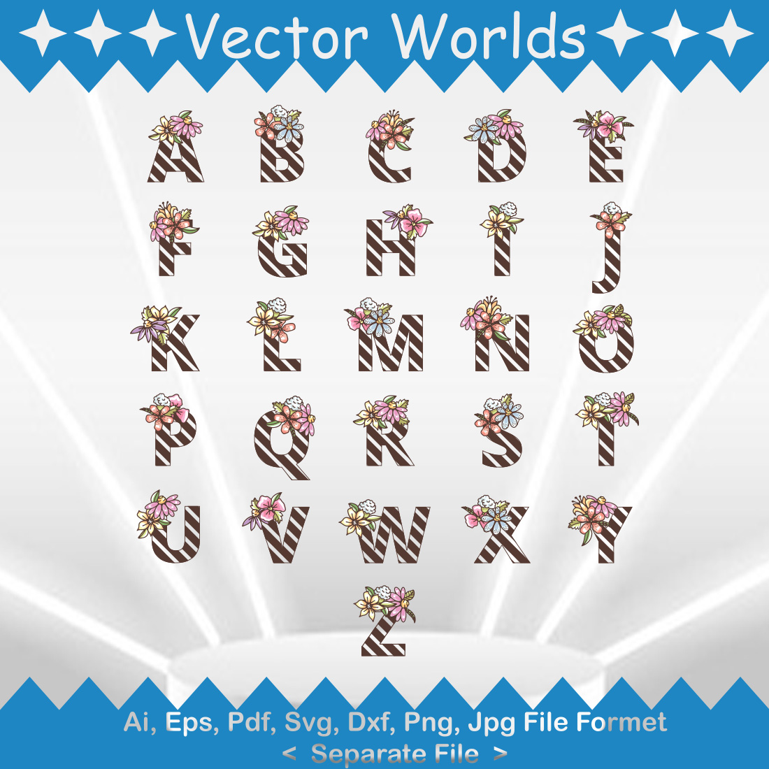 Floral Alphabet SVG Vector Design preview image.