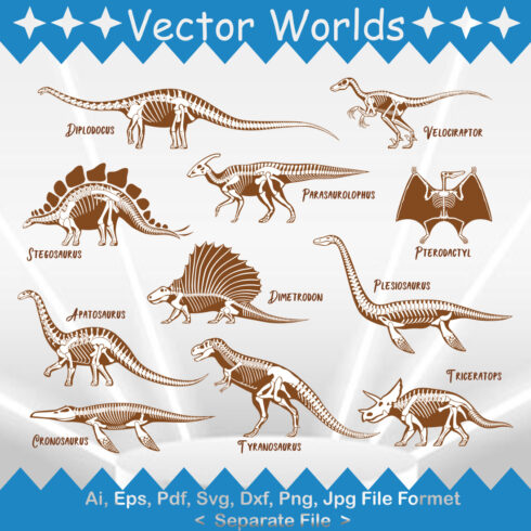 Dinosaurs Skeleton Set SVG Vector Design cover image.