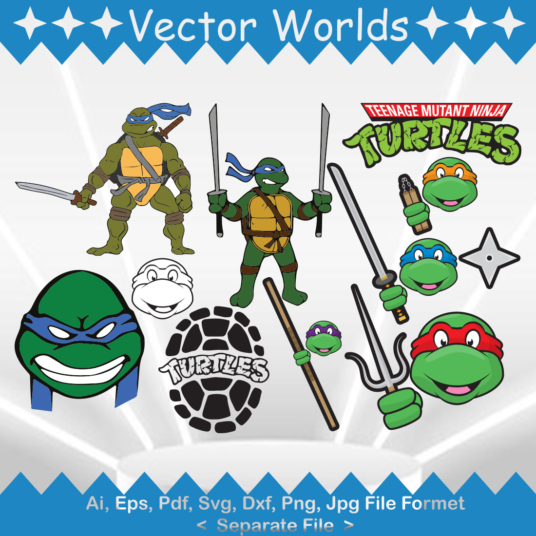 Ninja Turtles SVG Vector Design preview image.