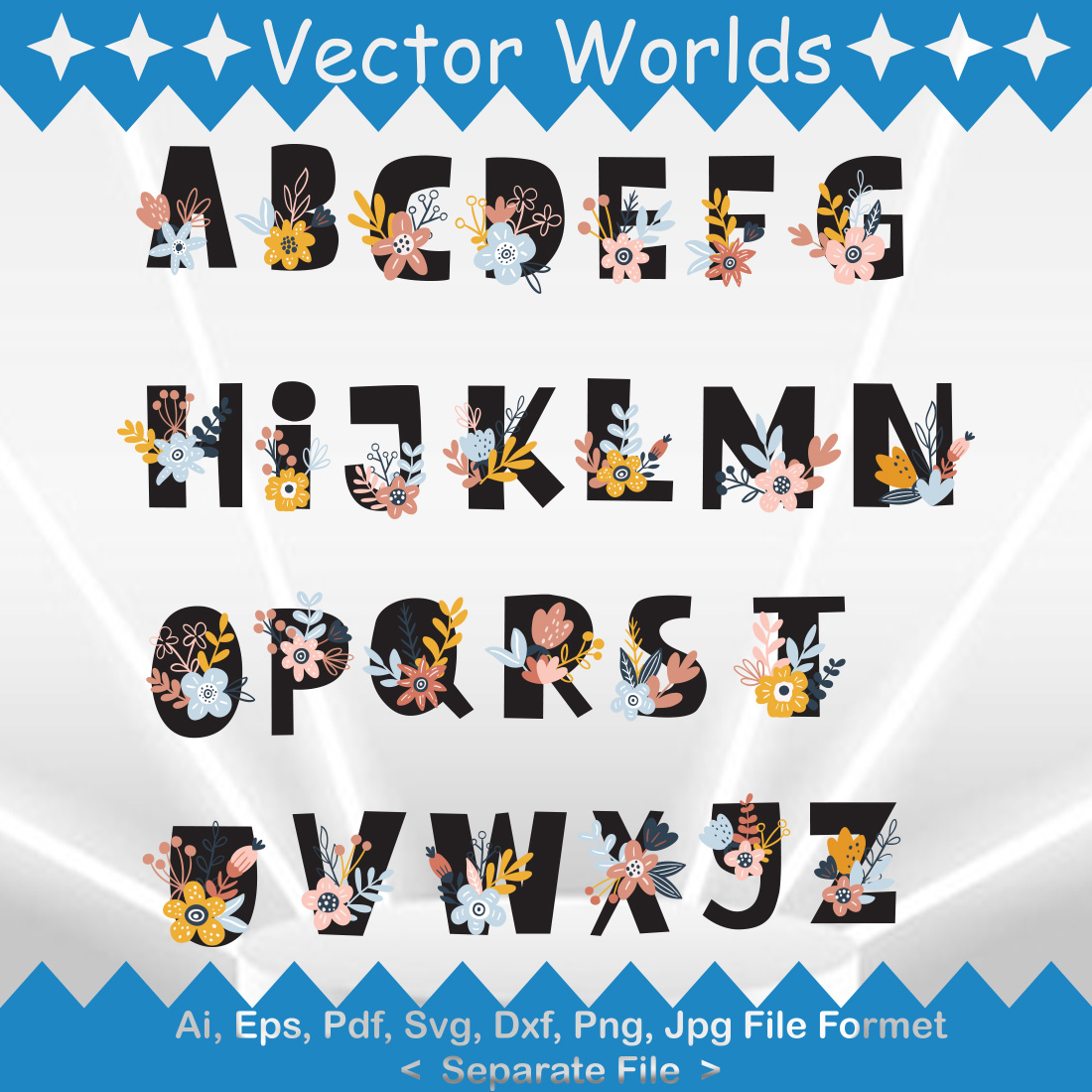 Boho Alphabet SVG Vector Design preview image.