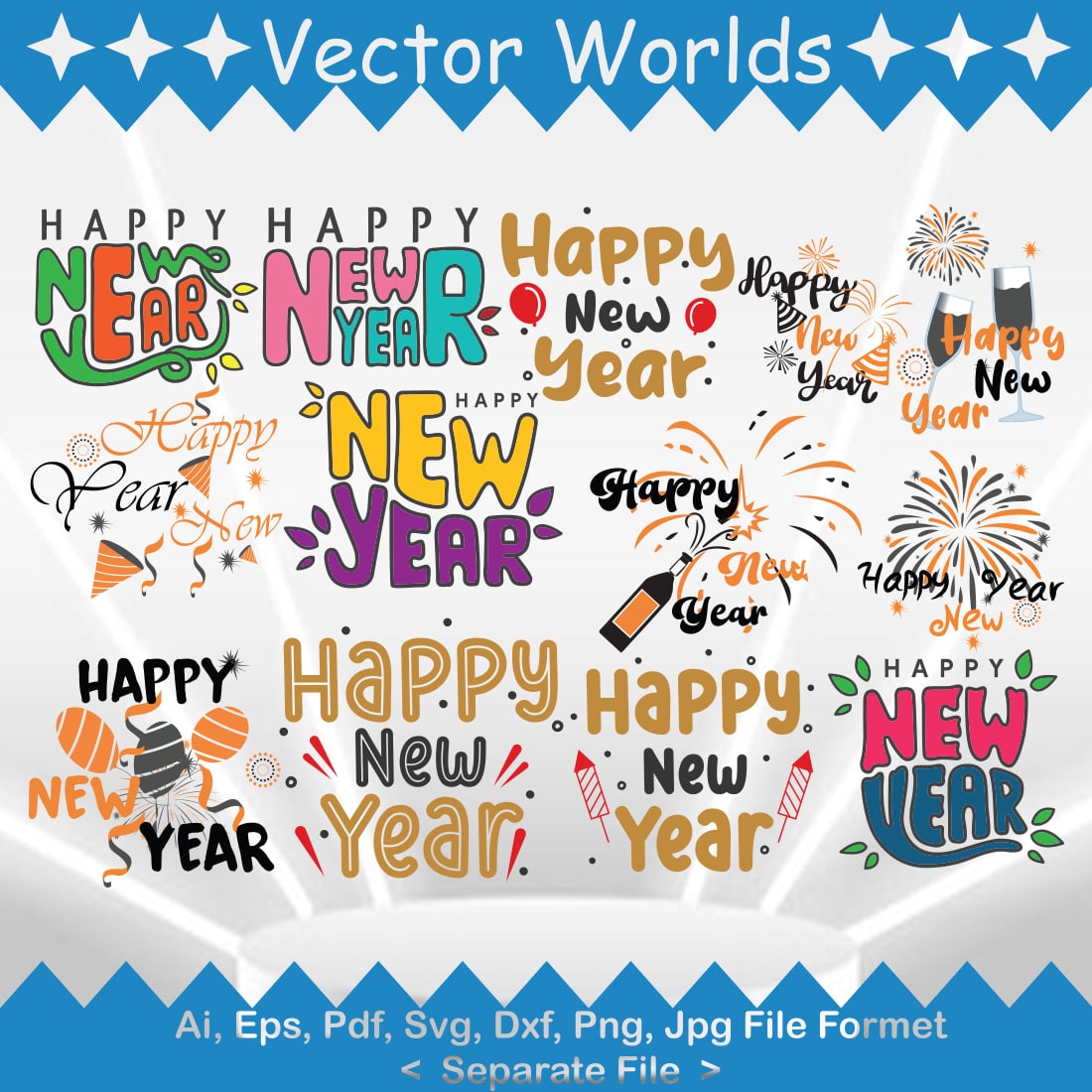 Happy New Year SVG Vector Design cover image.