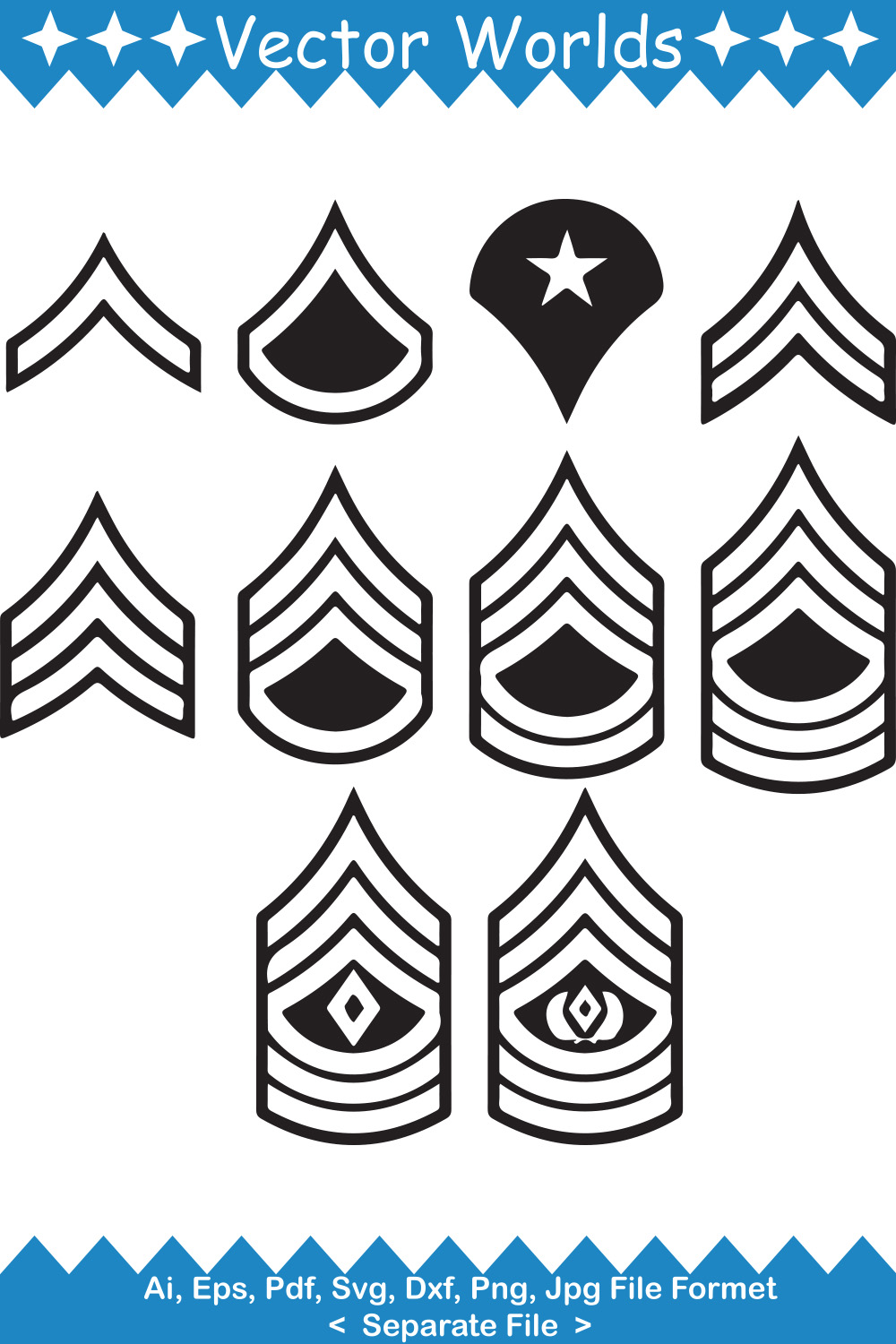 Military Army Insignia Ranks SVG Vector Design pinterest preview image.