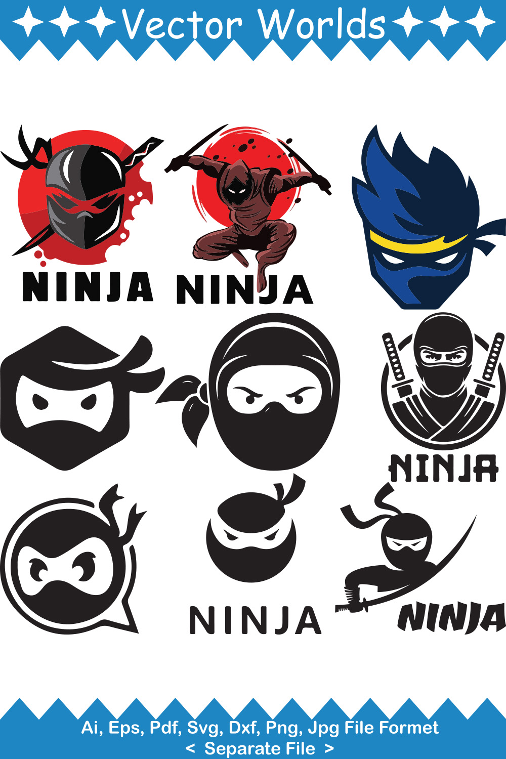 Ninja Logo SVG Vector Design pinterest preview image.