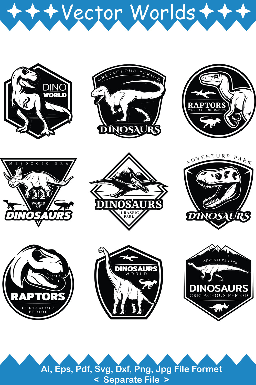 Dinosaurs Logos SVG Vector Design pinterest preview image.