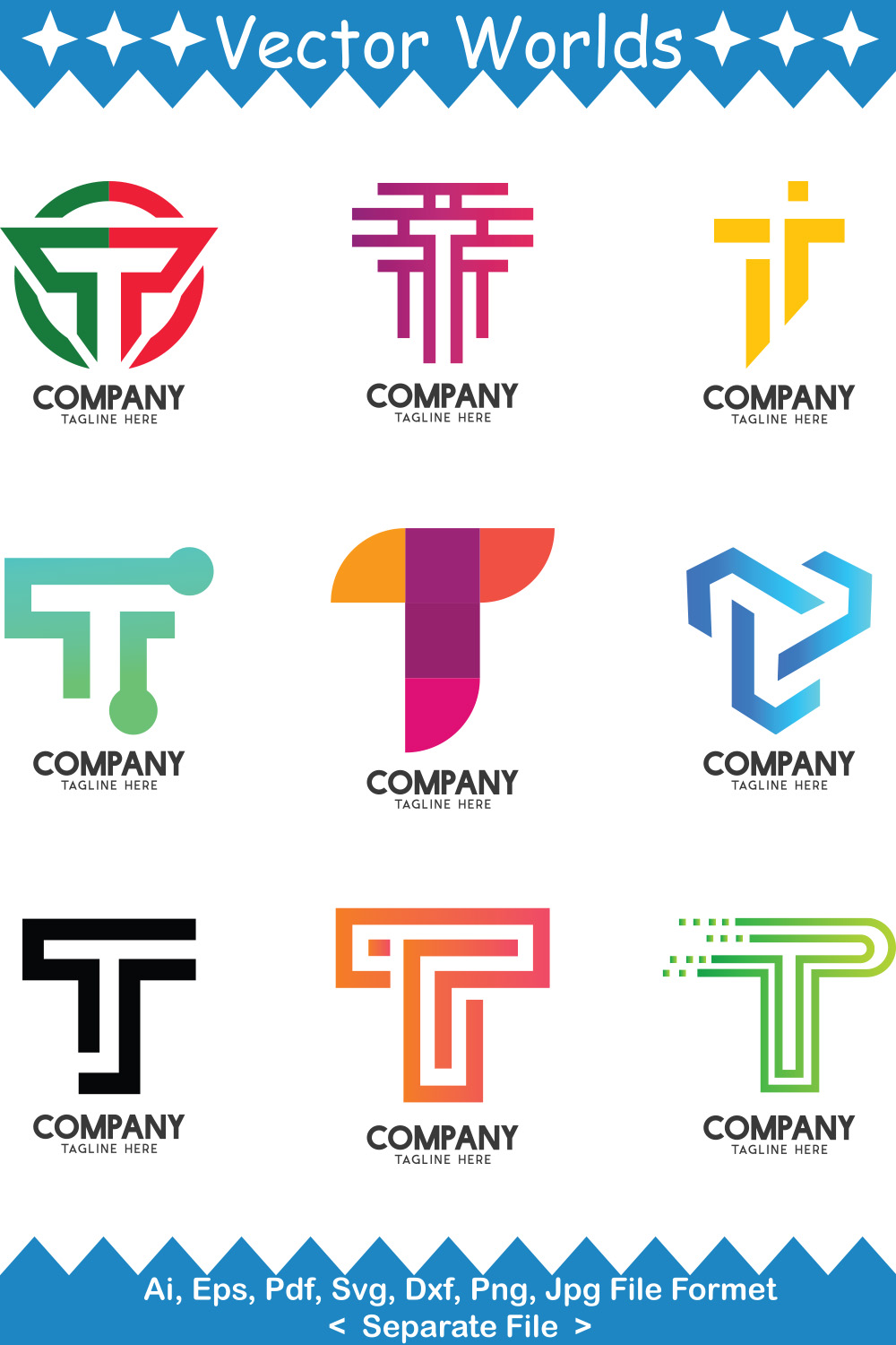 T logo SVG Vector Design pinterest preview image.