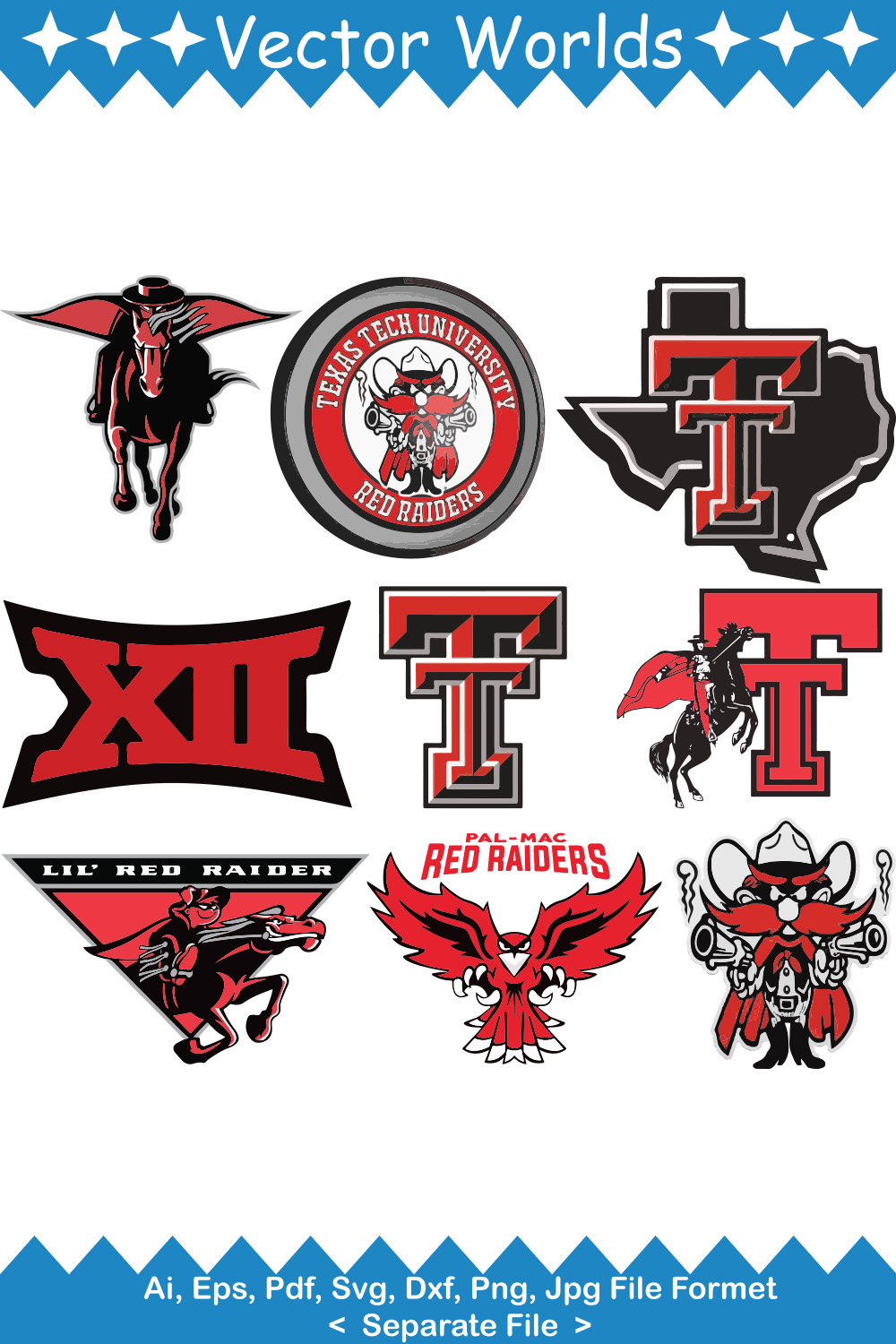 Texas Tech Red Raiders SVG Vector Design pinterest preview image.