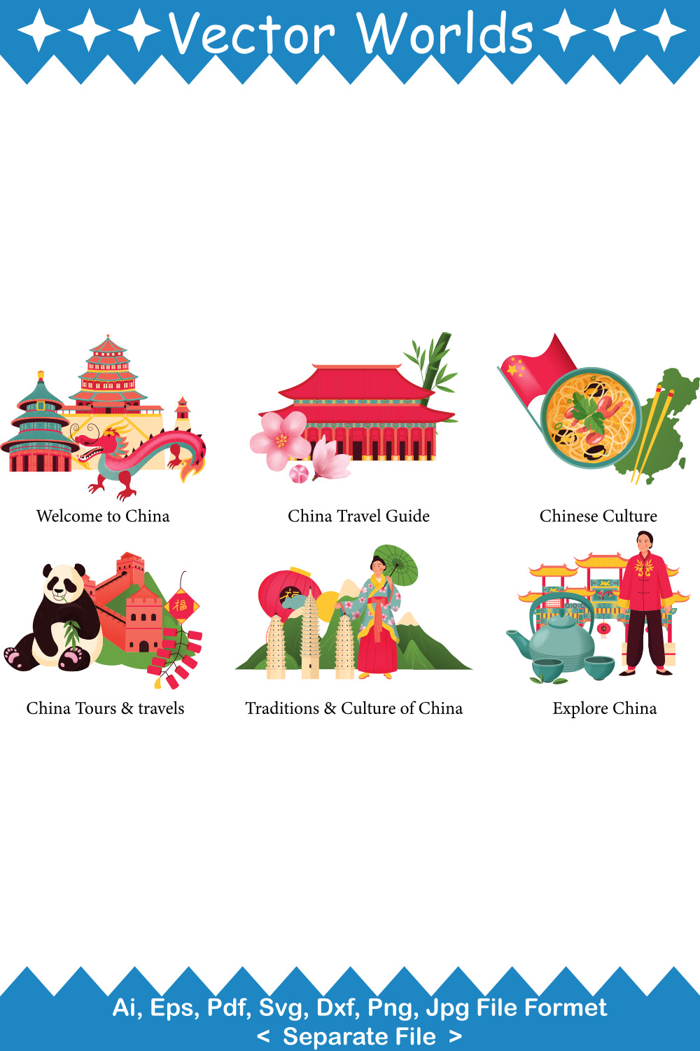 Chinese Landmarks Culture SVG Vector Design pinterest preview image.