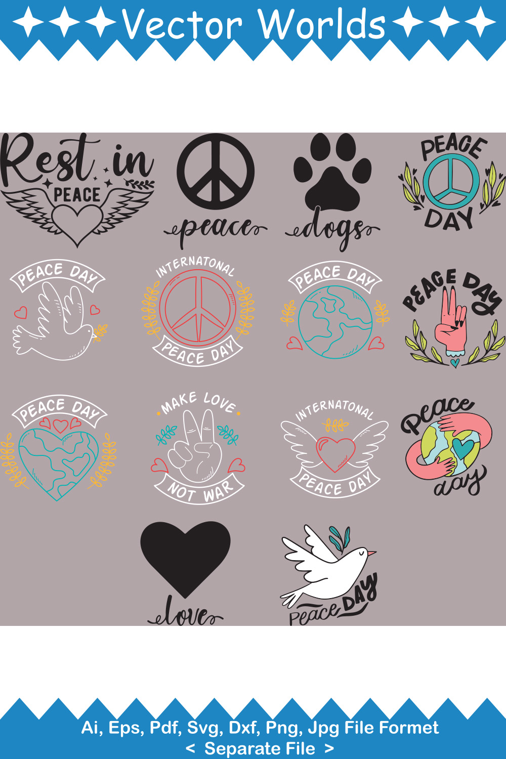 Happy Peace Day SVG Vector Design pinterest preview image.