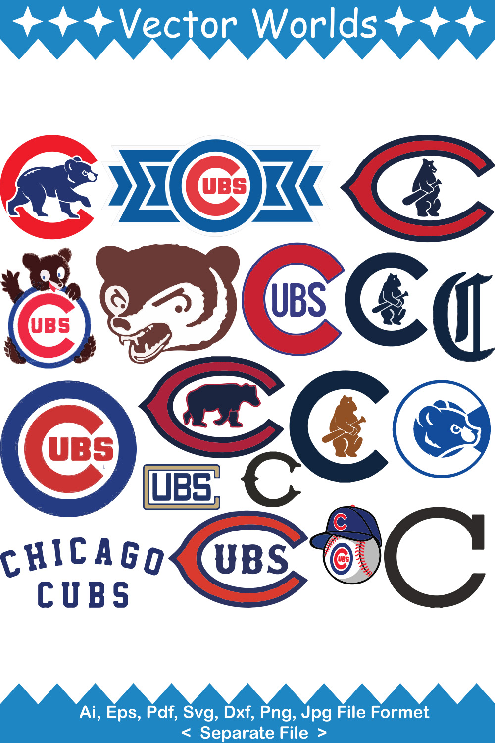 Chicago Cubs logo SVG Vector Design pinterest preview image.