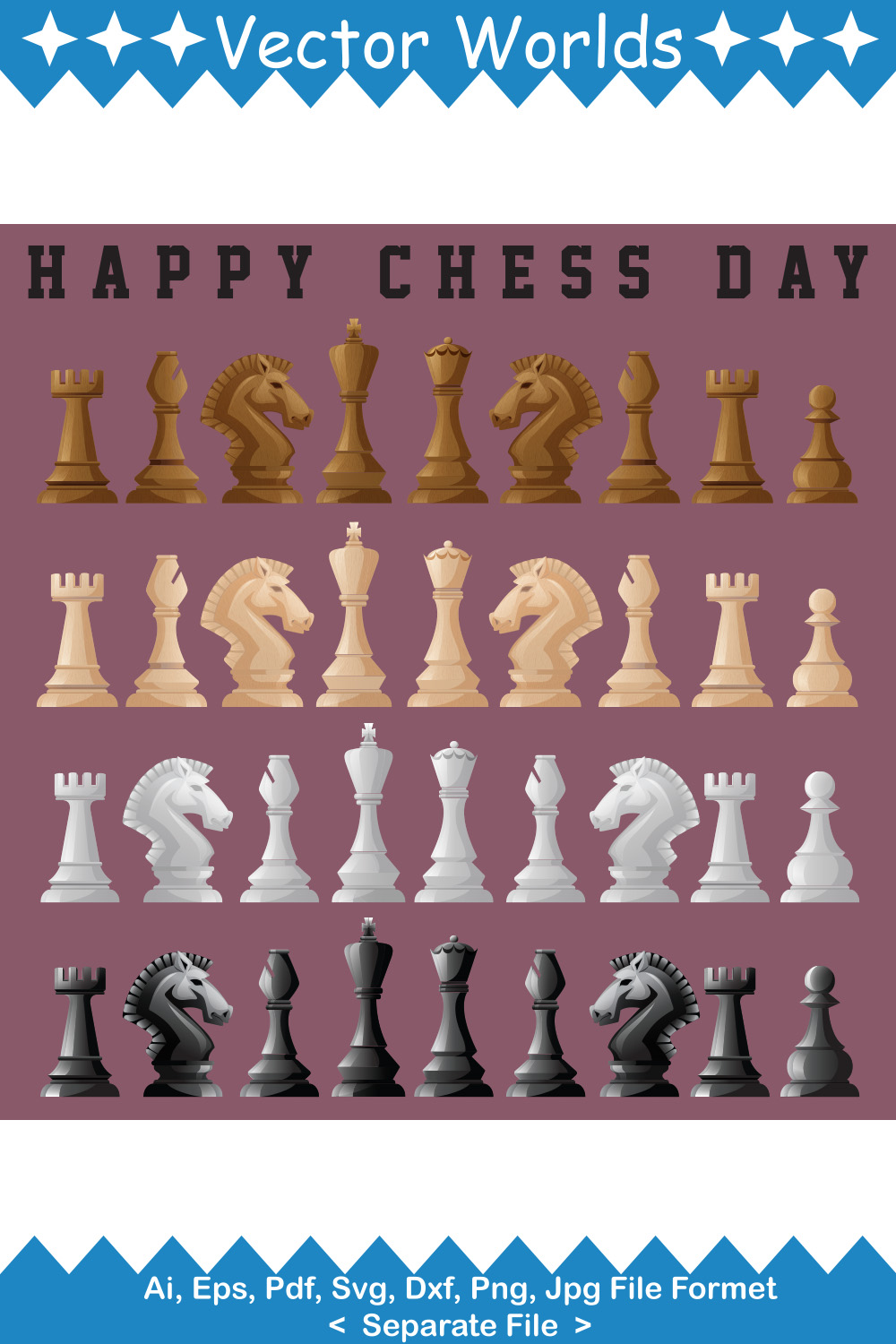 Happy Chess Day SVG Vector Design pinterest preview image.