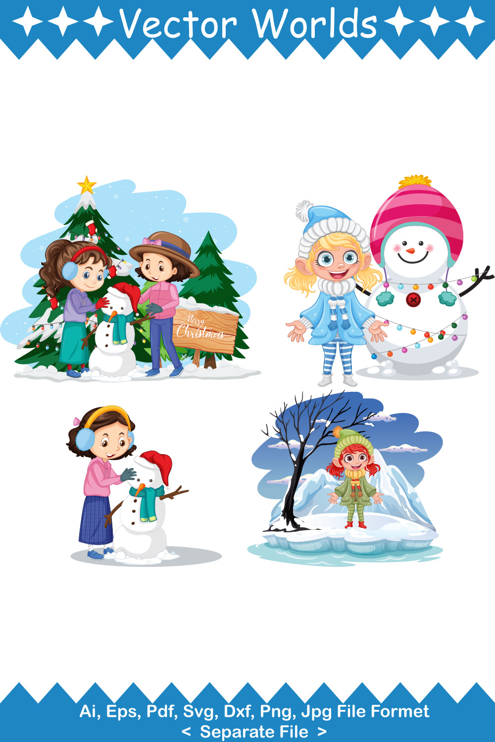The Snowflake Girl SVG Vector Design pinterest preview image.