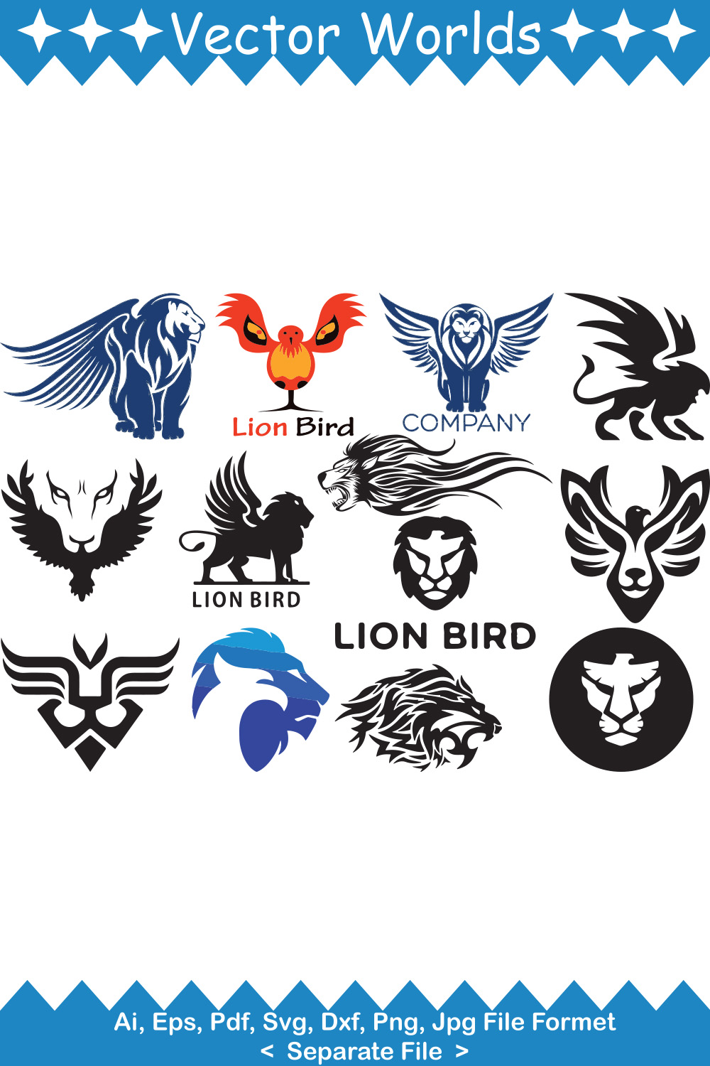 Lion Bird Logo SVG Vector Design pinterest preview image.
