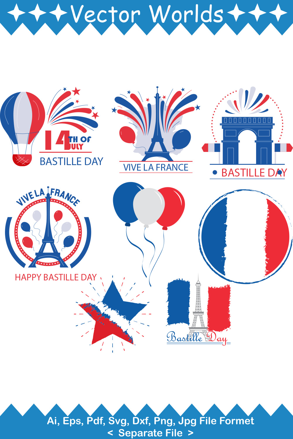 Bastille Day SVG Vector Design pinterest preview image.