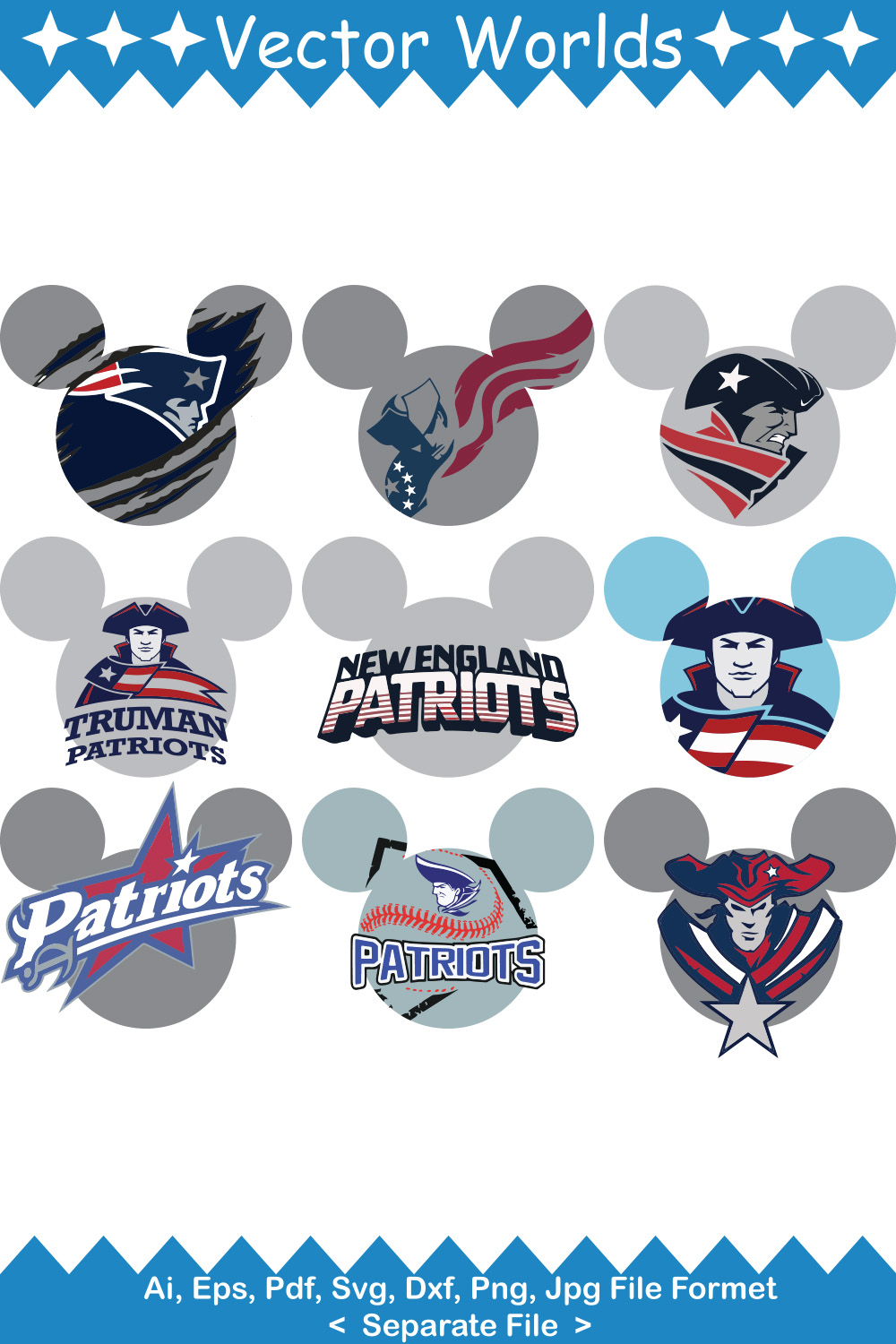 New England Mickey SVG Vector Design pinterest preview image.
