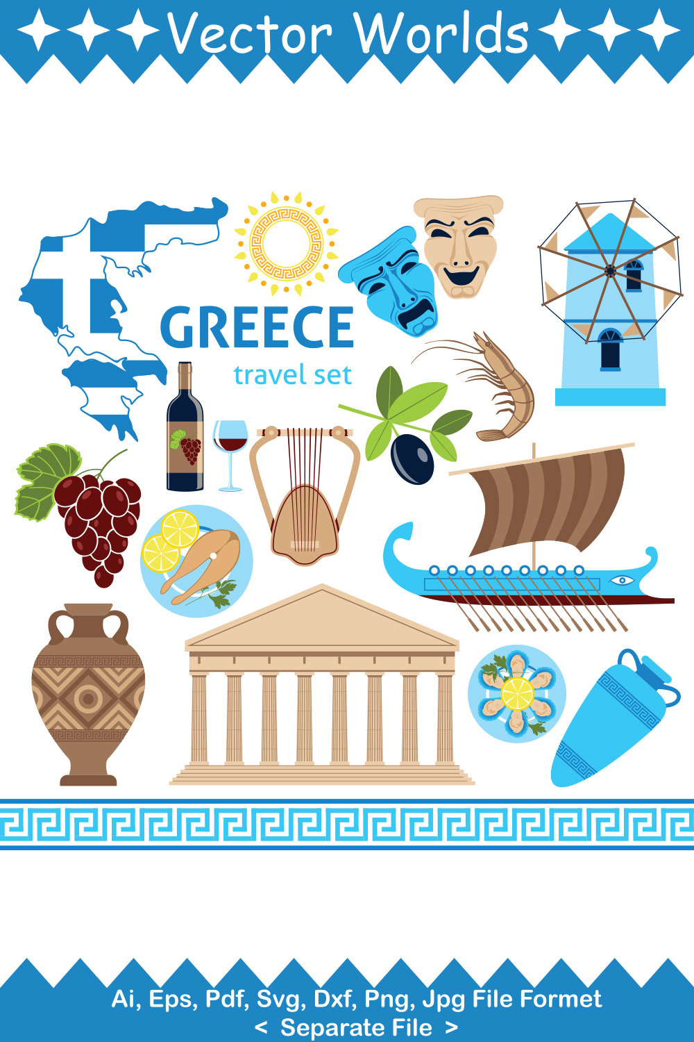 Greece symbols SVG Vector Design pinterest preview image.