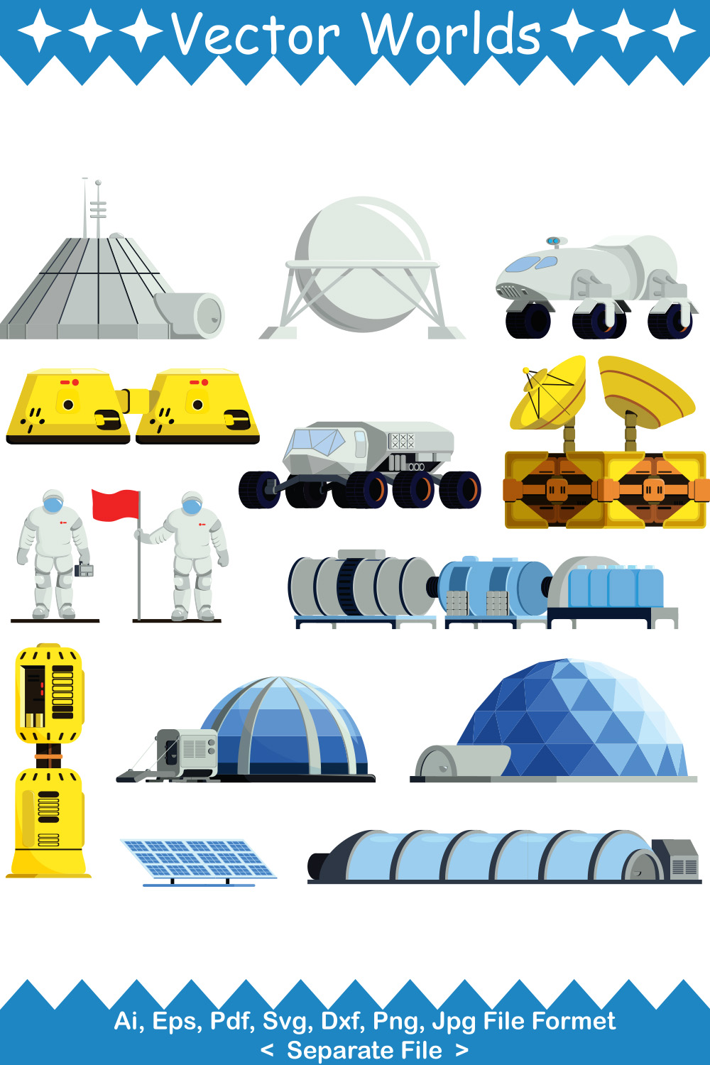 Spacemen With Flag SVG Vector Design pinterest preview image.