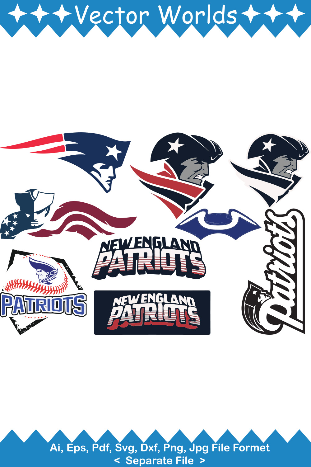 New England Patriots SVG Vector Design pinterest preview image.