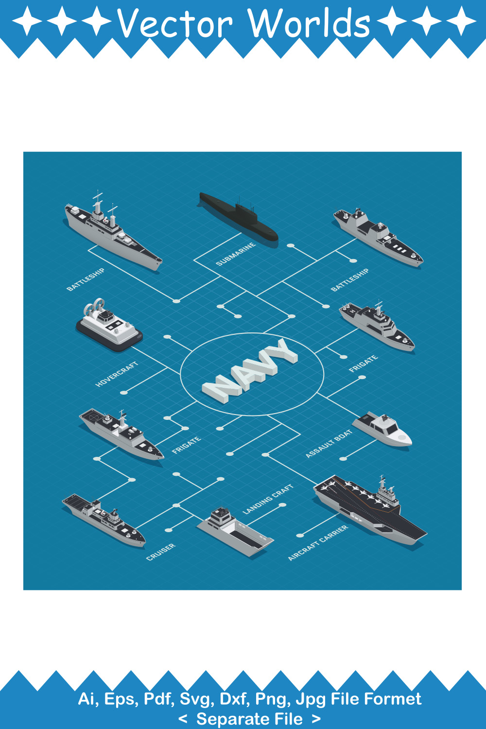 Navy Ship SVG Vector Design pinterest preview image.