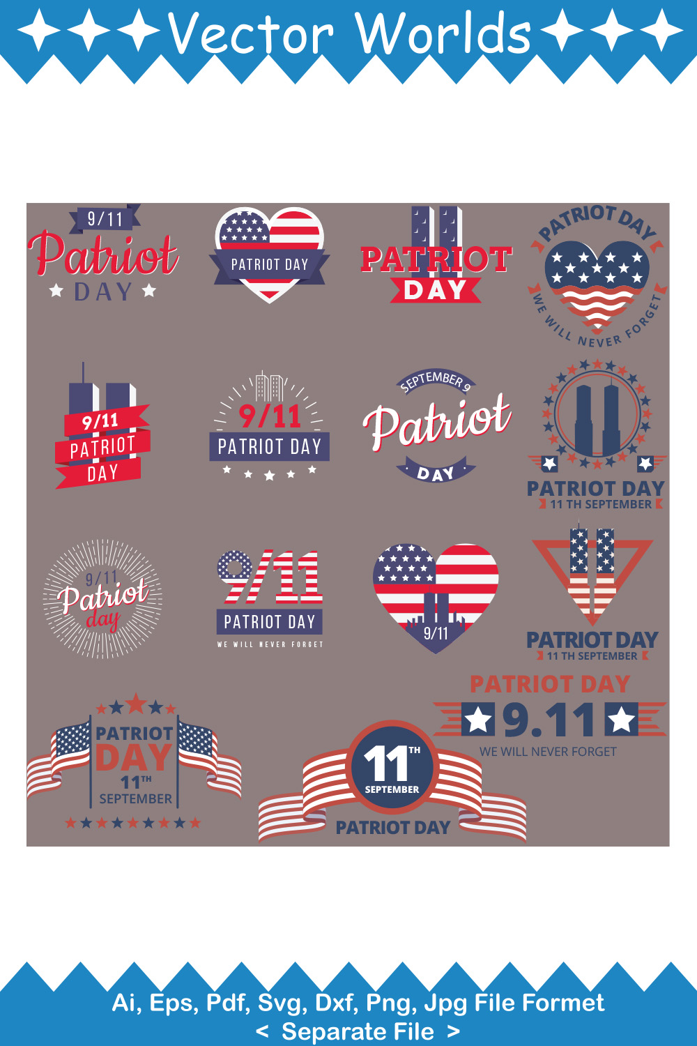 Happy Patriot Day SVG Vector Design pinterest preview image.