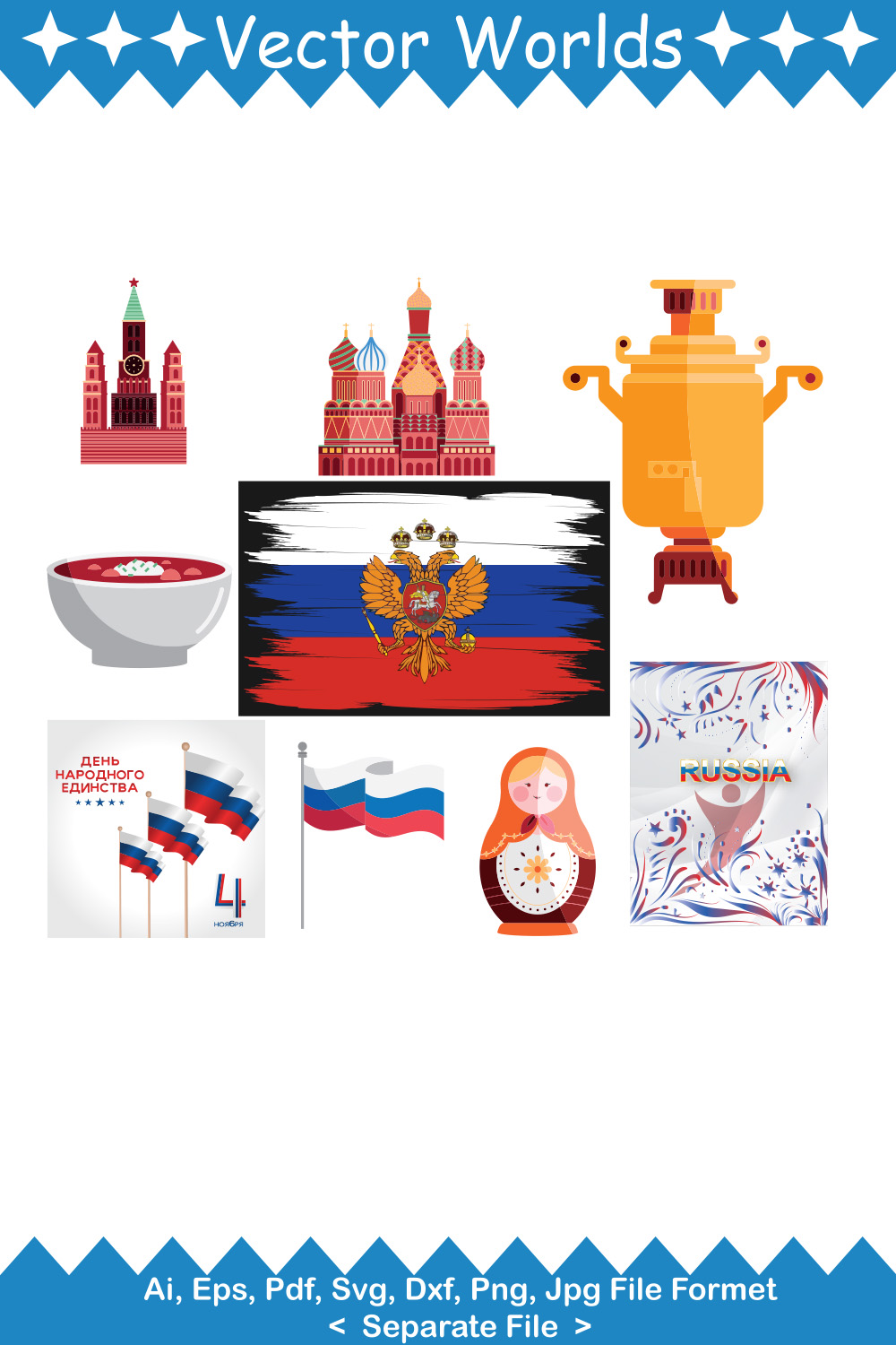 RUSSIA DAY SVG Vector Design pinterest preview image.