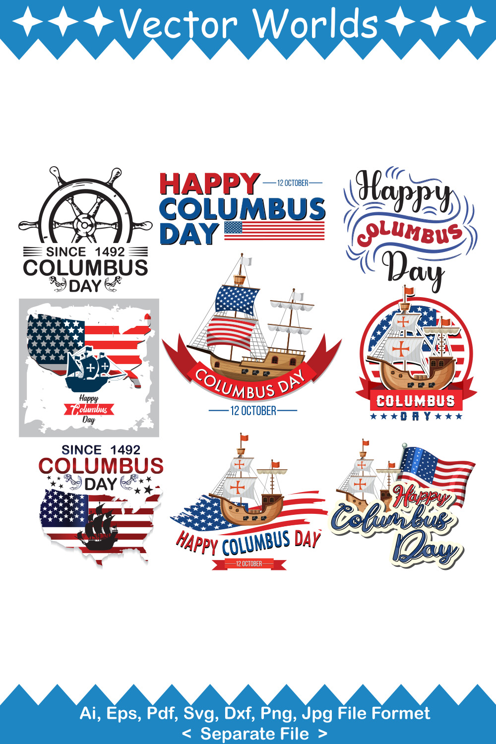 Columbus Day SVG Vector Design pinterest preview image.