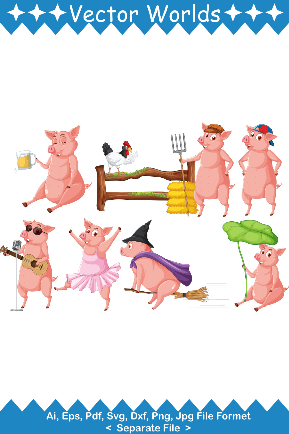 Farm Pigs SVG Vector Design pinterest preview image.