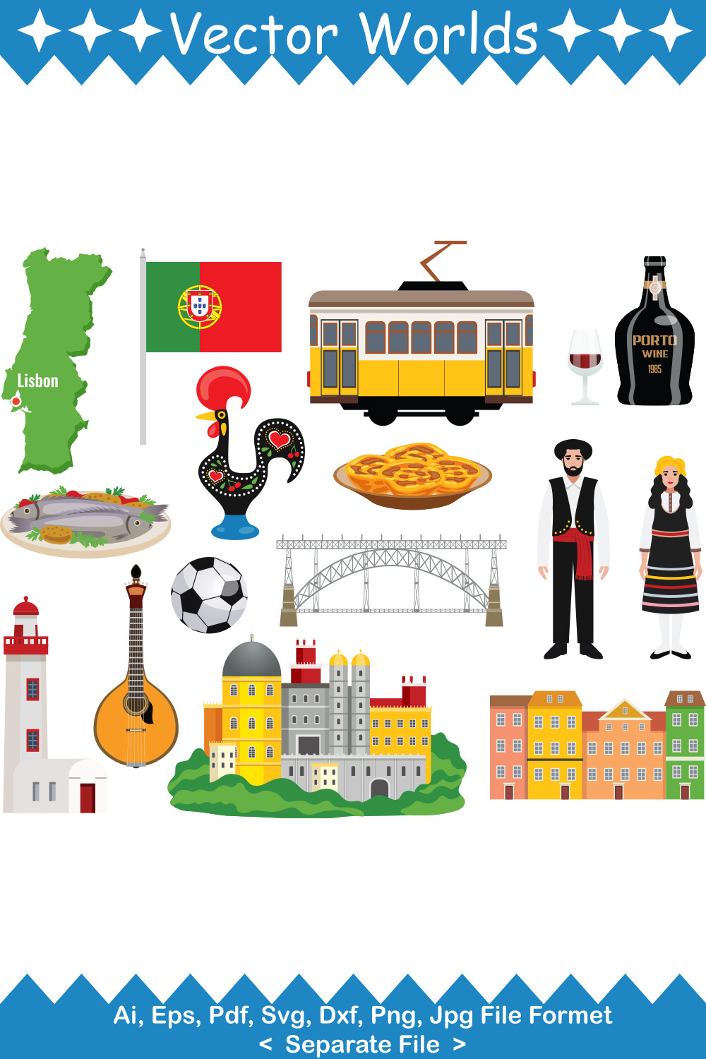 Portugal tourism SVG Vector Design pinterest preview image.
