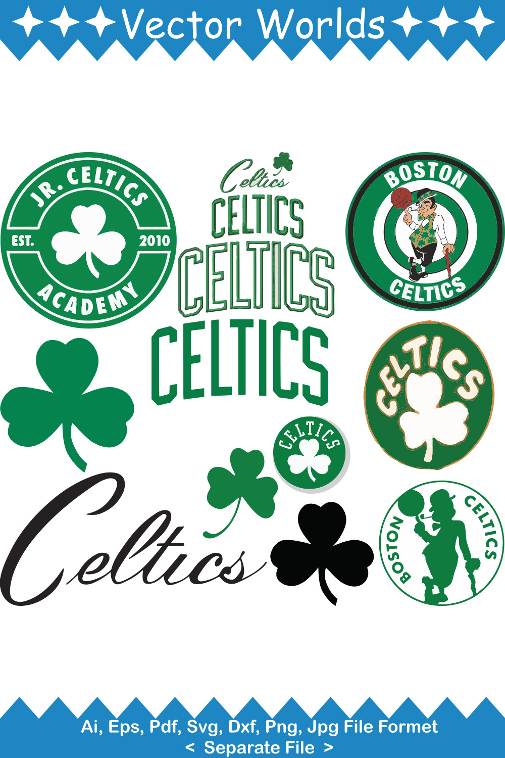 Boston Celtics logo SVG Vector Design pinterest preview image.
