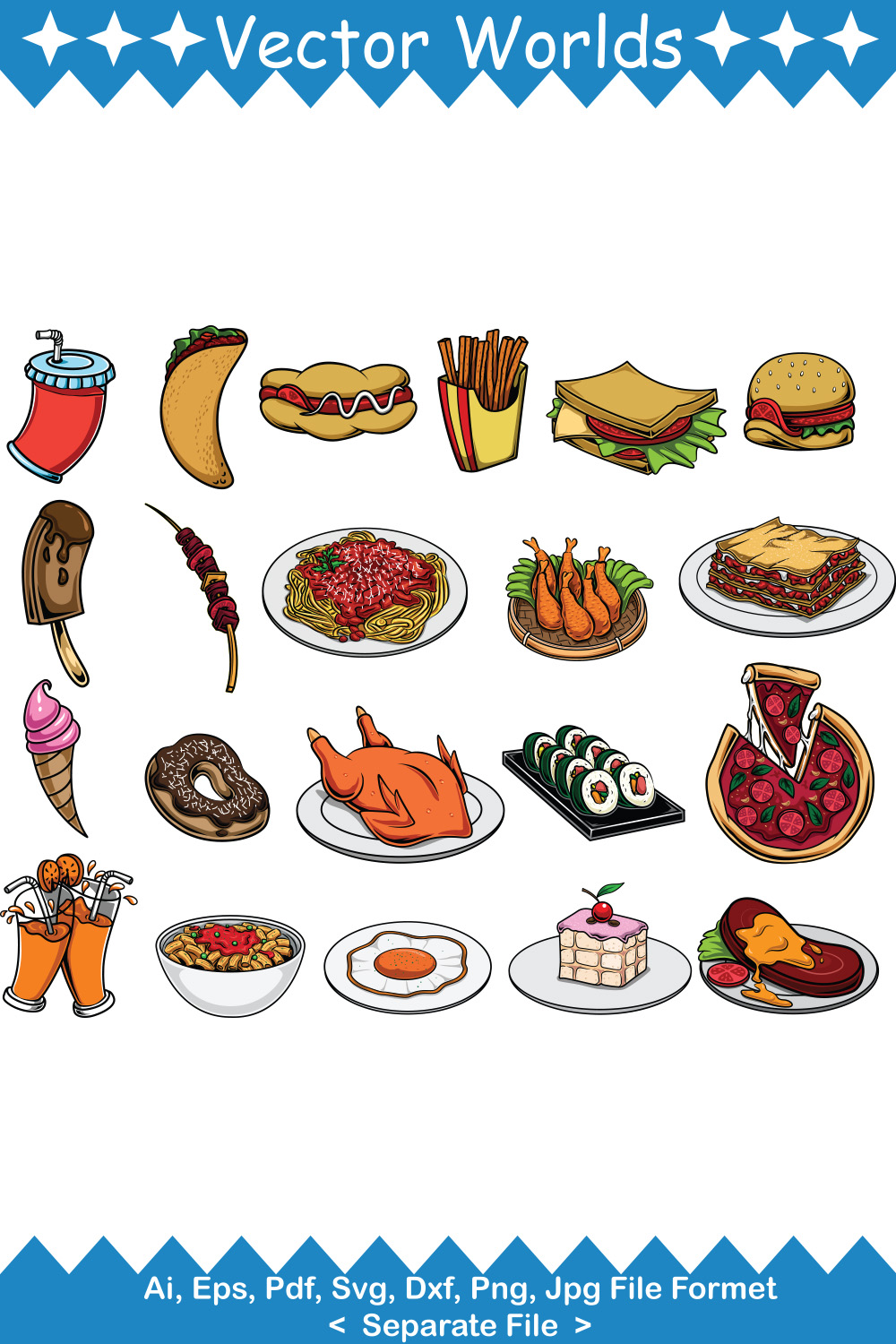Food Cartoon SVG Vector Design pinterest preview image.
