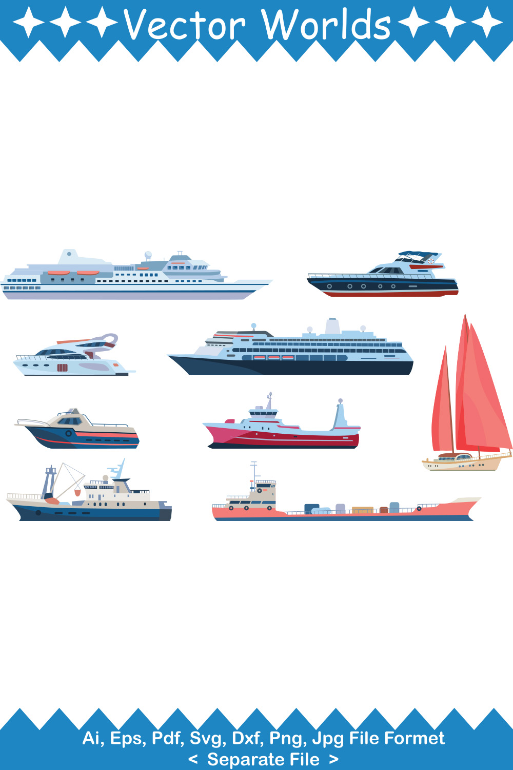 Sea Transport Set SVG Vector Design pinterest preview image.