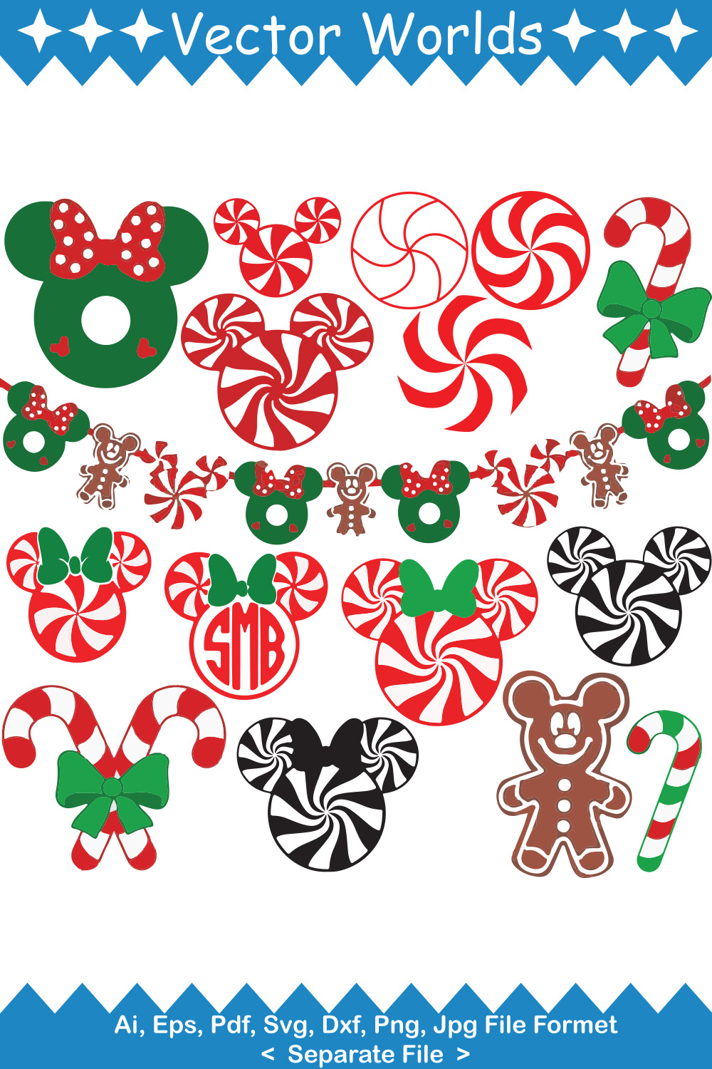 Peppermint Mickey SVG Vector Design pinterest preview image.